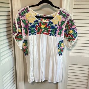 Buddy Love white embroidered floral top SZ L